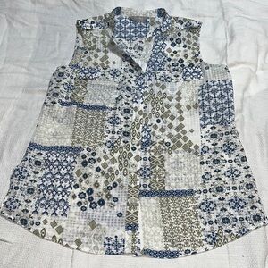 Coral Bay Geometric Paisley Patchwork Sleeveless Shirt Medium ***$8 FINAL SALE**